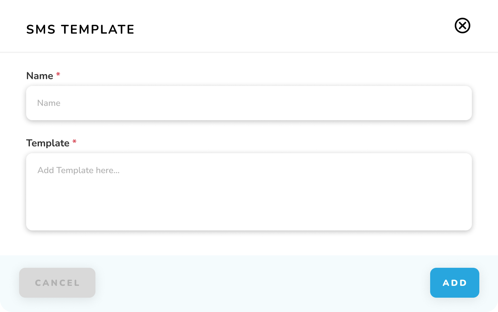 SMS Template - Add Popup